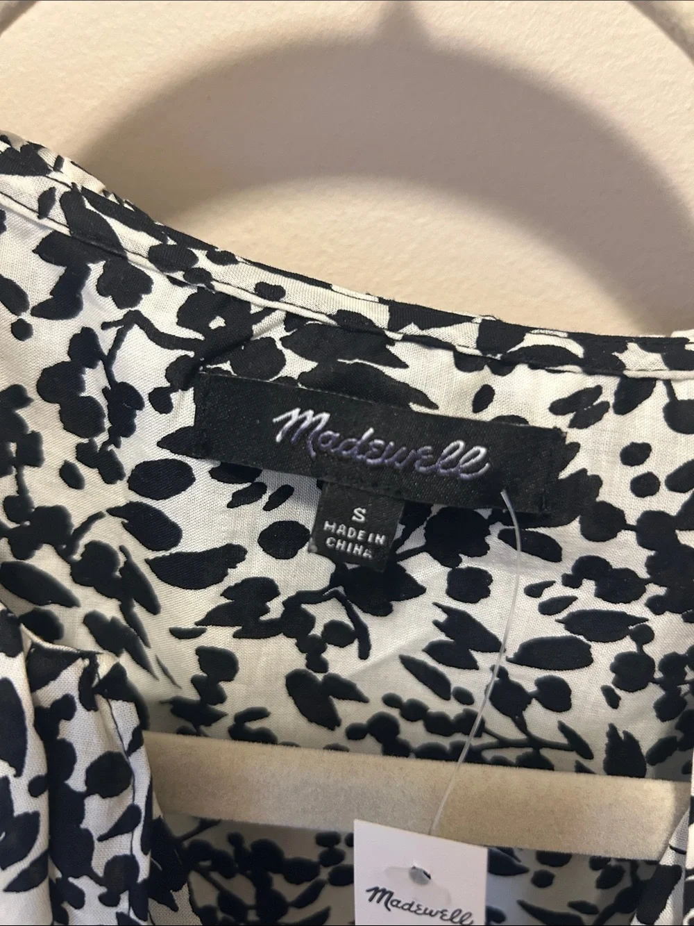 Madewell Black & Cream Floral Puff-Sleeve Blouse